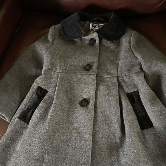 Rothschild Gray Faux Wool Black Velvet Trim Back Bow Adorable Peacoat 2T - Picture 11 of 16